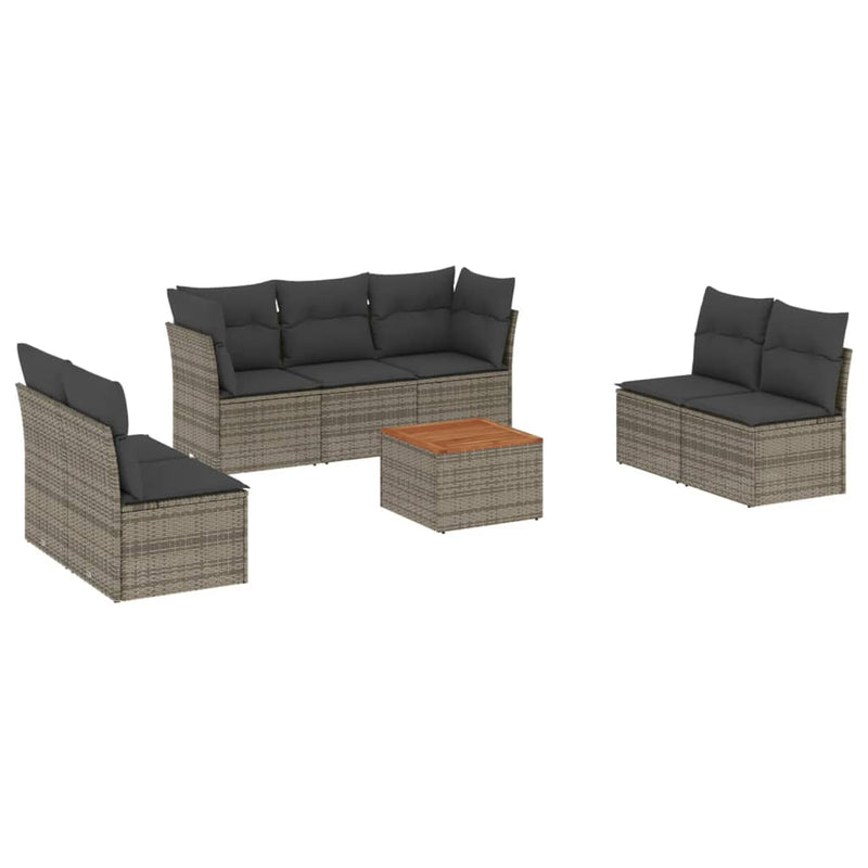 8-delige Loungeset met kussens poly rattan grijs