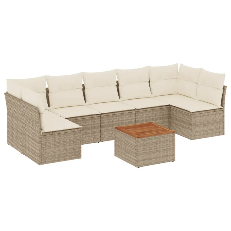8-delige Loungeset met kussens poly rattan beige