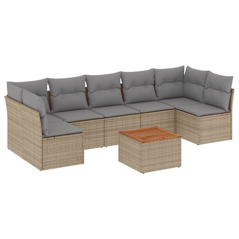 8-delige Loungeset met kussens poly rattan beige