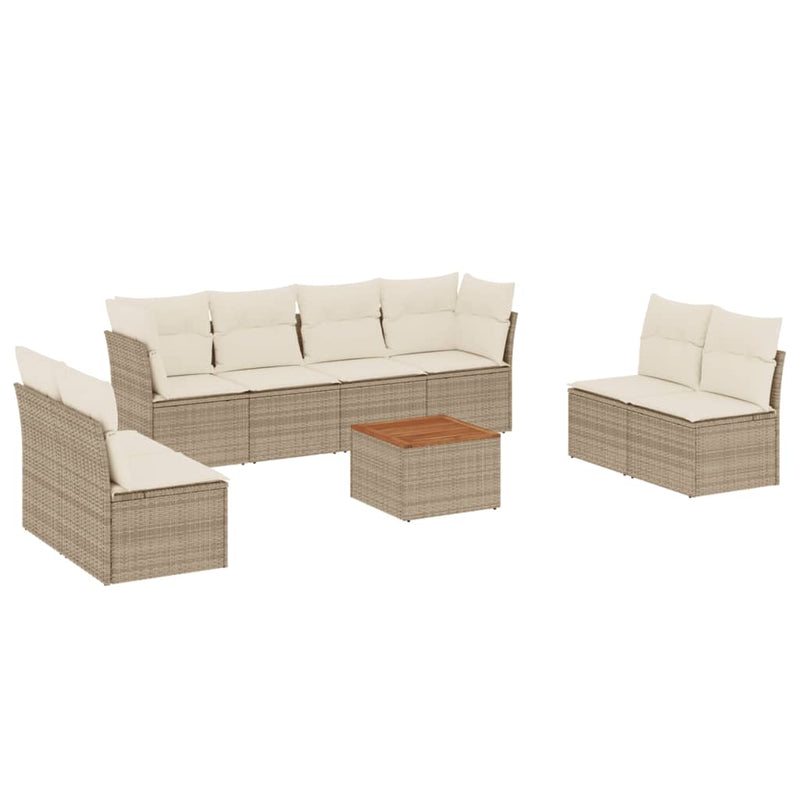 9-delige Loungeset met kussens poly rattan beige