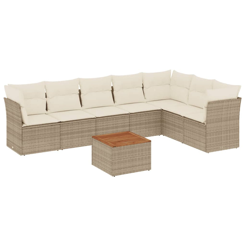 8-delige Loungeset met kussens poly rattan beige