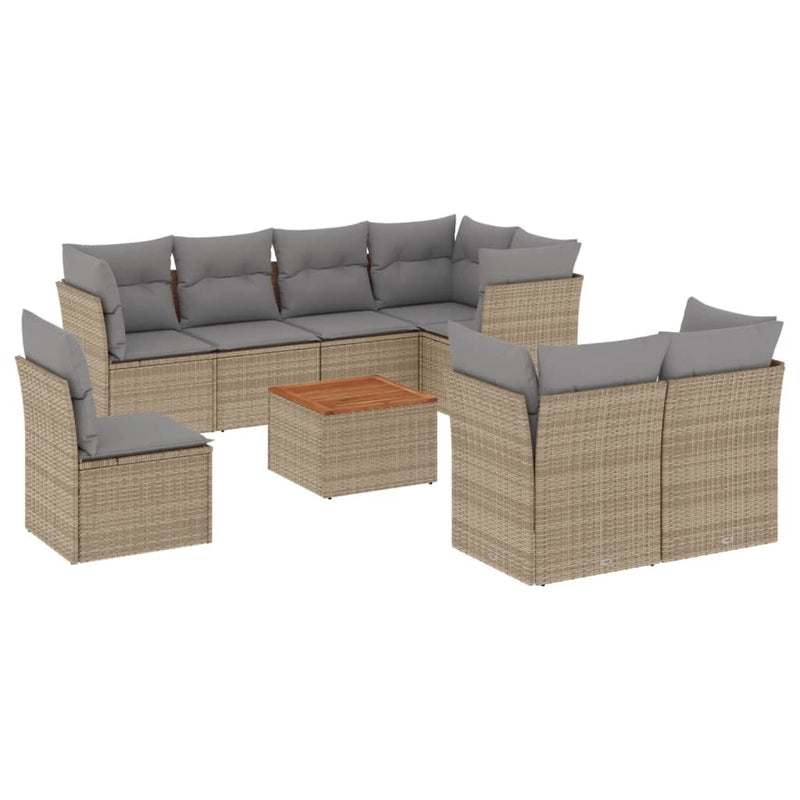 9-delige Loungeset met kussens poly rattan beige