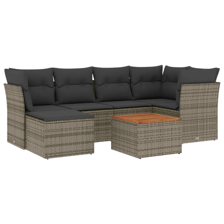 7-delige Loungeset met kussens poly rattan grijs