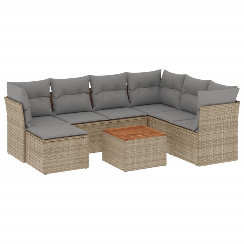 8-delige Loungeset met kussens poly rattan beige