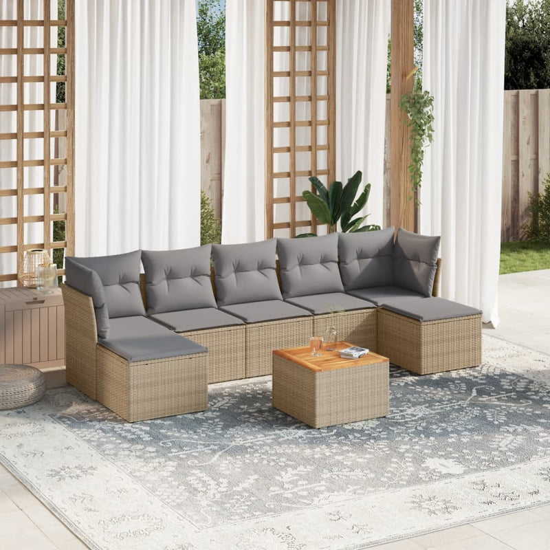 8-delige Loungeset met kussens poly rattan beige