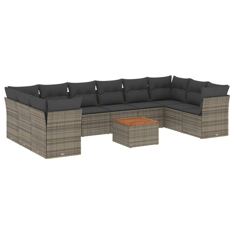 11-delige Loungeset met kussens poly rattan grijs