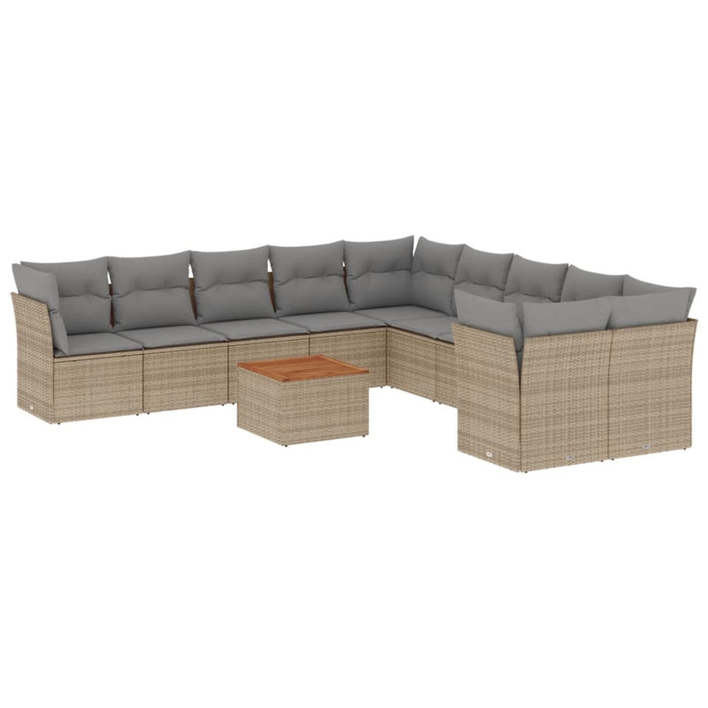 11-delige Tuinset met kussens poly rattan beige