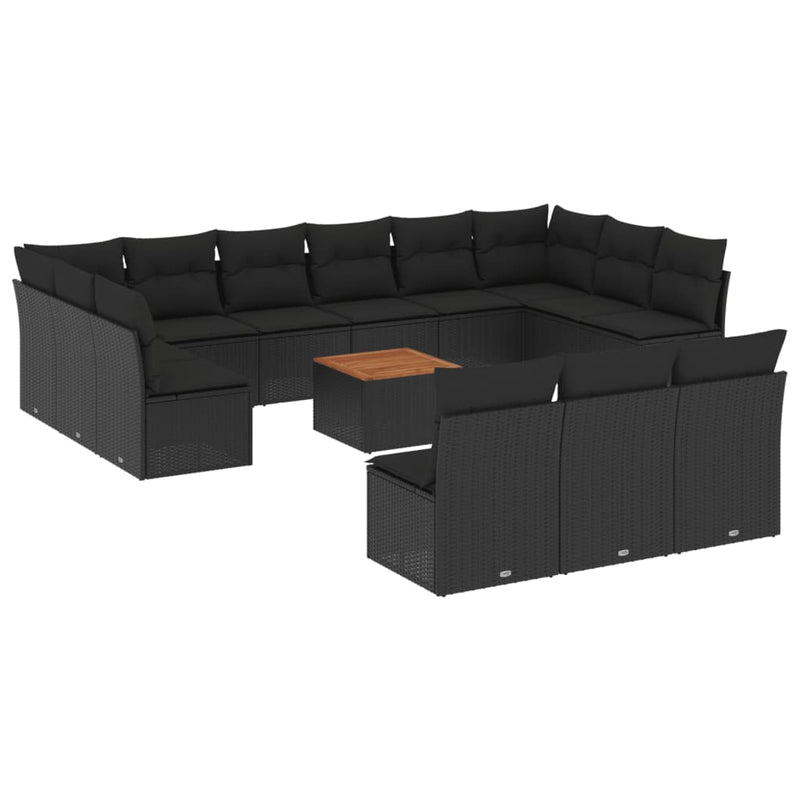 14-delige Loungeset met kussens poly rattan zwart