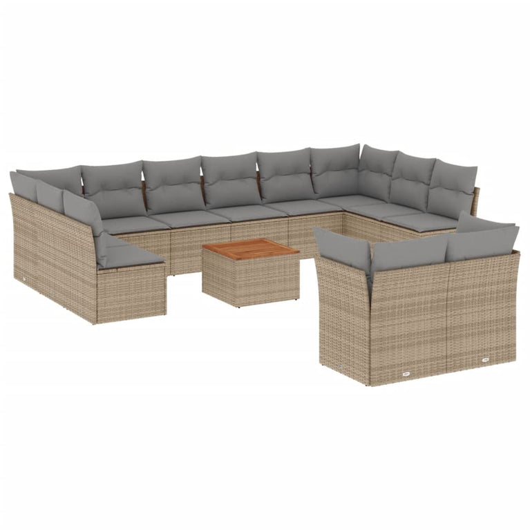13-delige Loungeset met kussens poly rattan beige