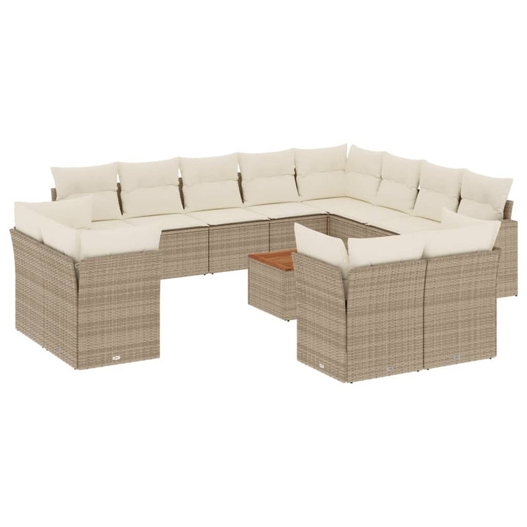 13-delige Loungeset met kussens poly rattan beige