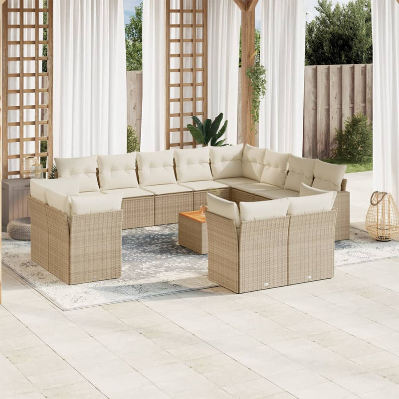 13-delige Loungeset met kussens poly rattan beige
