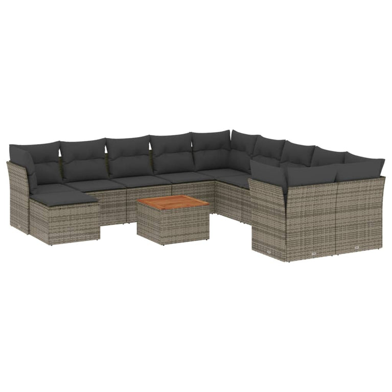 12-delige Loungeset met kussens poly rattan grijs