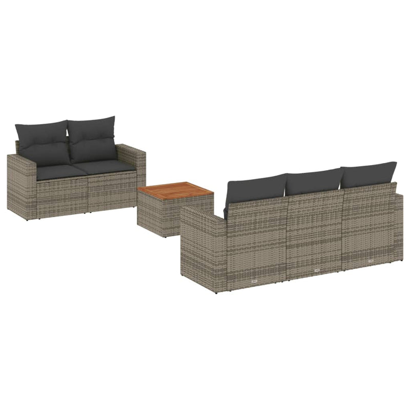 6-delige Loungeset met kussens poly rattan grijs