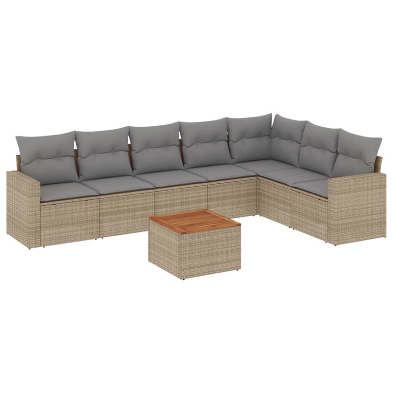 8-delige Loungeset met kussens poly rattan beige