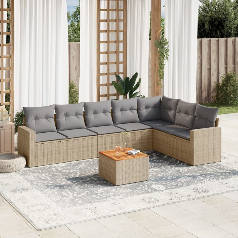 8-delige Loungeset met kussens poly rattan beige