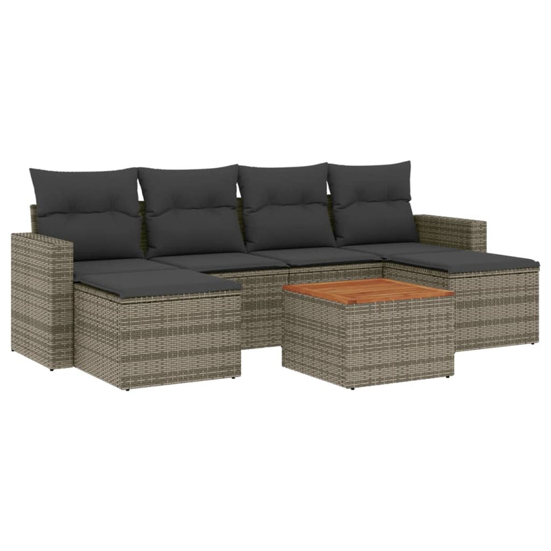 7-delige Loungeset met kussens poly rattan grijs