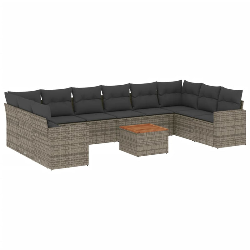 11-delige Loungeset met kussens poly rattan grijs