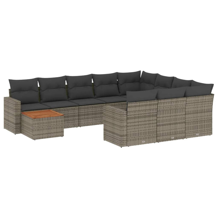 11-delige Loungeset met kussens poly rattan grijs