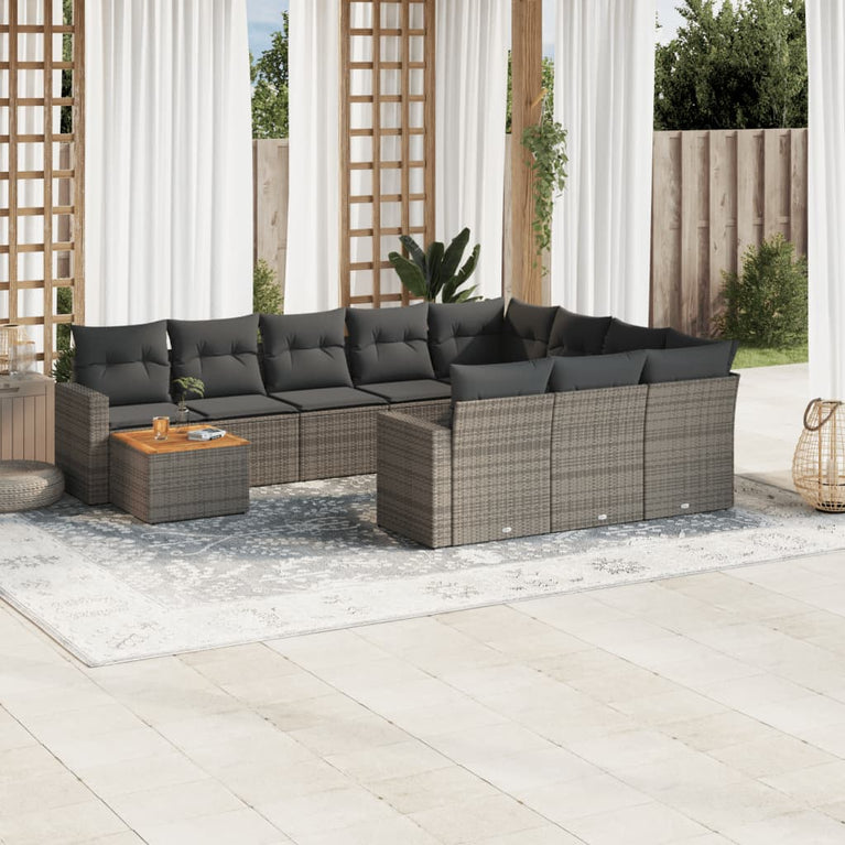 11-delige Loungeset met kussens poly rattan grijs