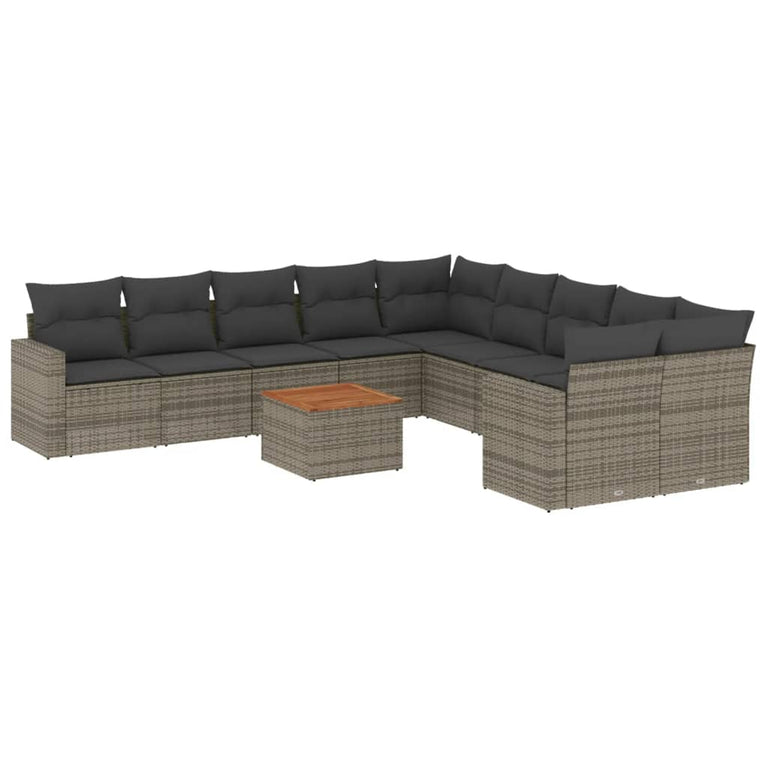 11-delige Loungeset met kussens poly rattan grijs