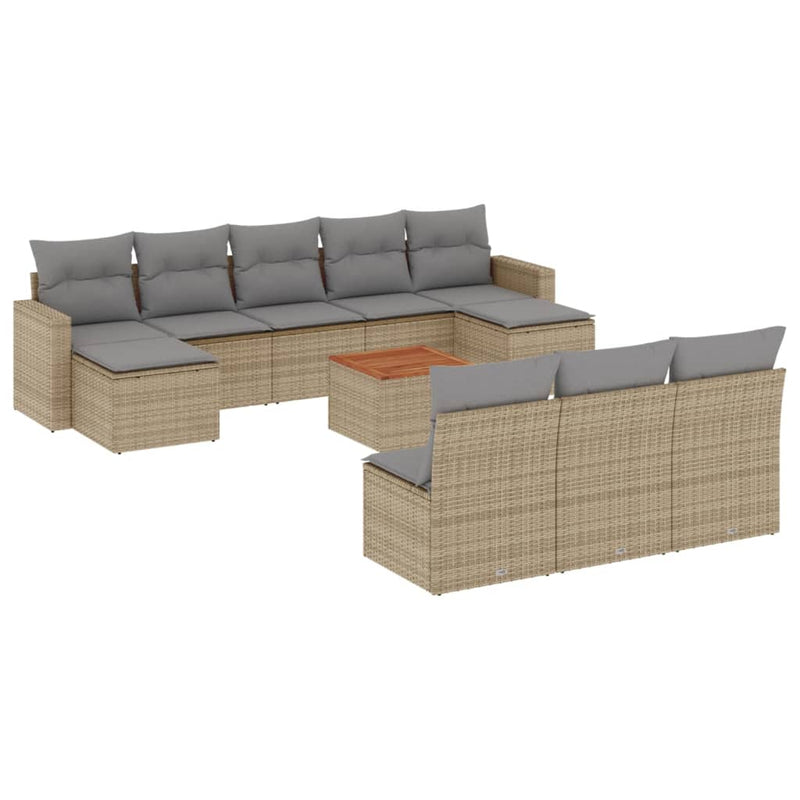 11-delige Tuinset met kussens poly rattan beige