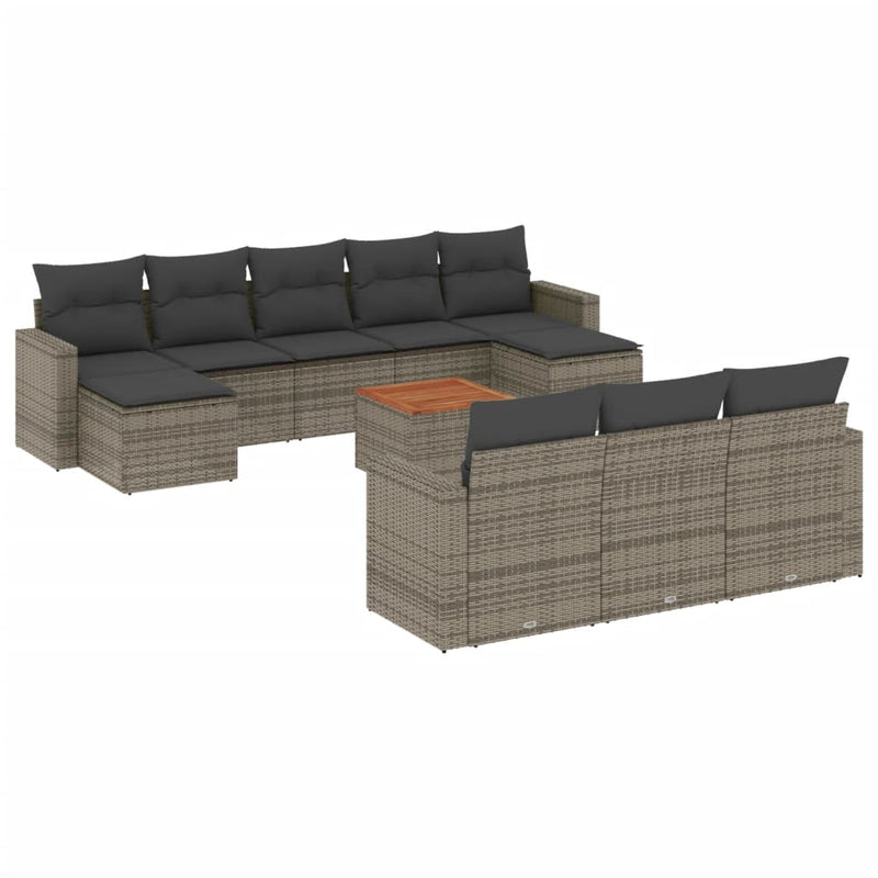 11-delige Loungeset met kussens poly rattan grijs