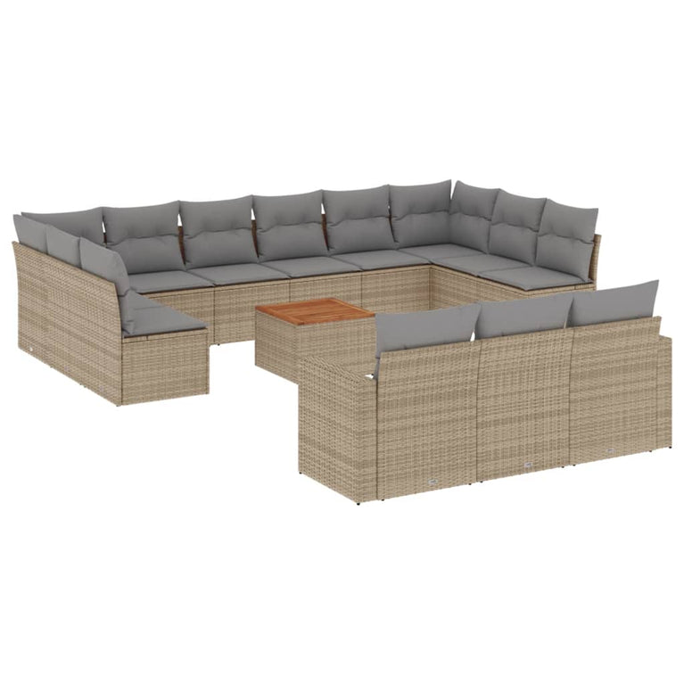 14-delige Loungeset met kussens poly rattan beige
