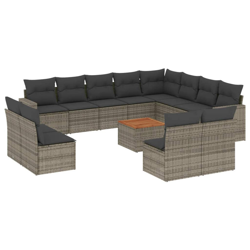 13-delige Loungeset met kussens poly rattan grijs