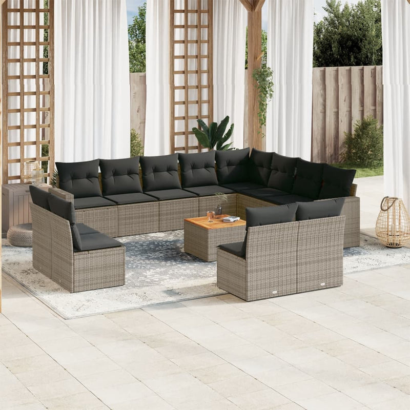 13-delige Loungeset met kussens poly rattan grijs
