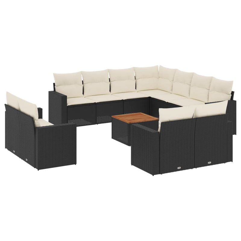 13-delige Loungeset met kussens poly rattan zwart