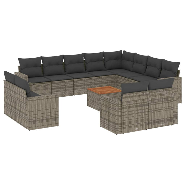 13-delige Loungeset met kussens poly rattan grijs