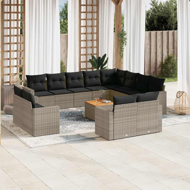 13-delige Loungeset met kussens poly rattan grijs