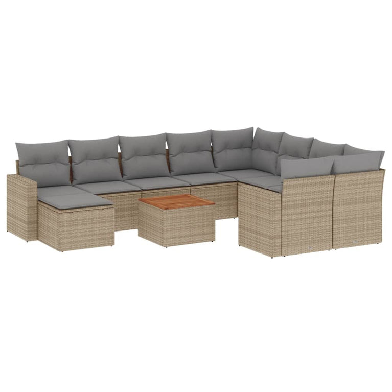11-delige Tuinset met kussens poly rattan beige