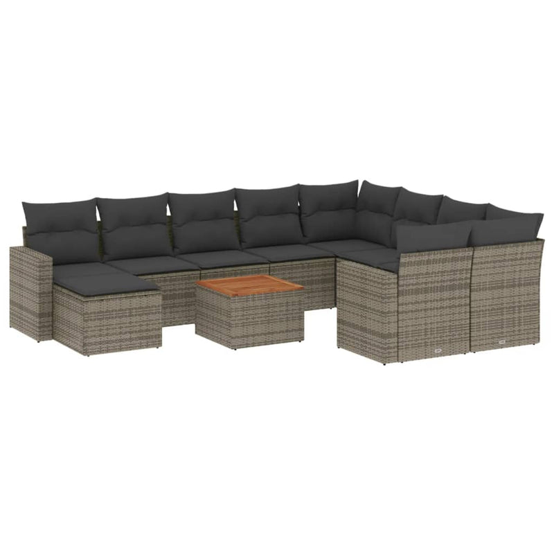 11-delige Loungeset met kussens poly rattan grijs