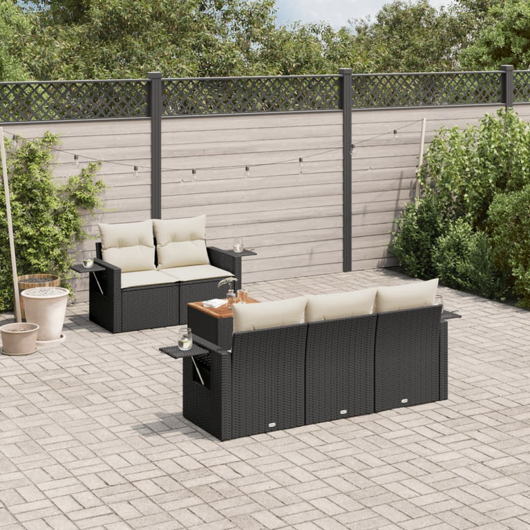 6-delige Loungeset met kussens poly rattan zwart
