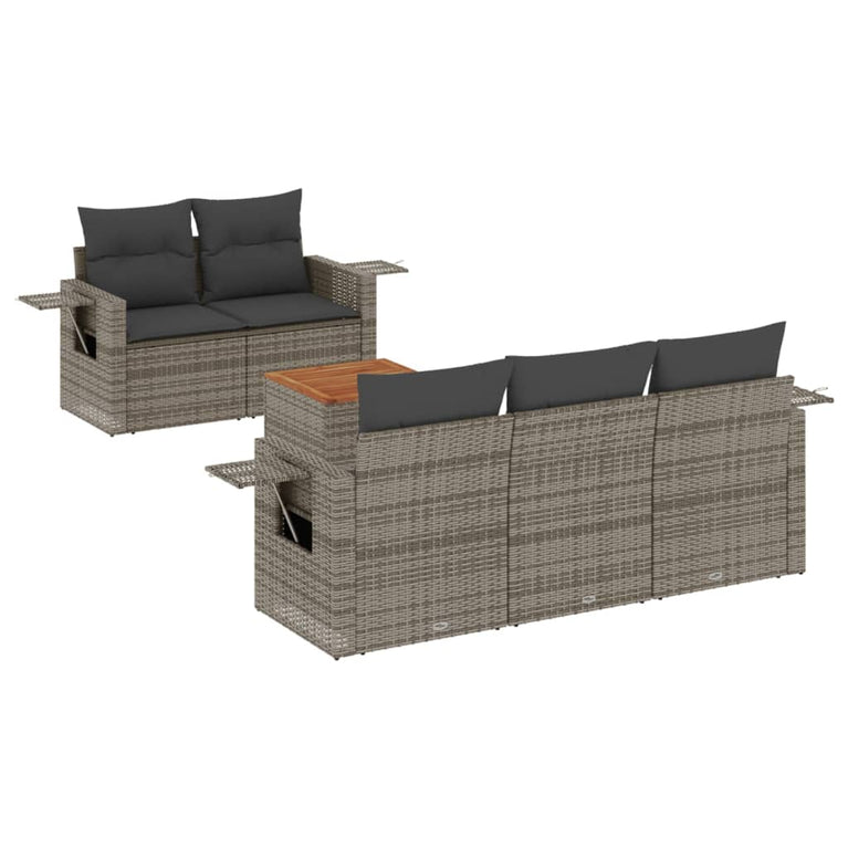 6-delige Loungeset met kussens poly rattan grijs