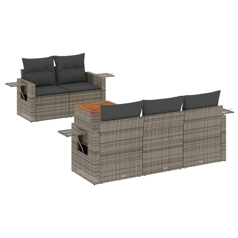 6-delige Loungeset met kussens poly rattan grijs