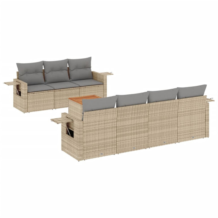 8-delige Loungeset met kussens poly rattan beige