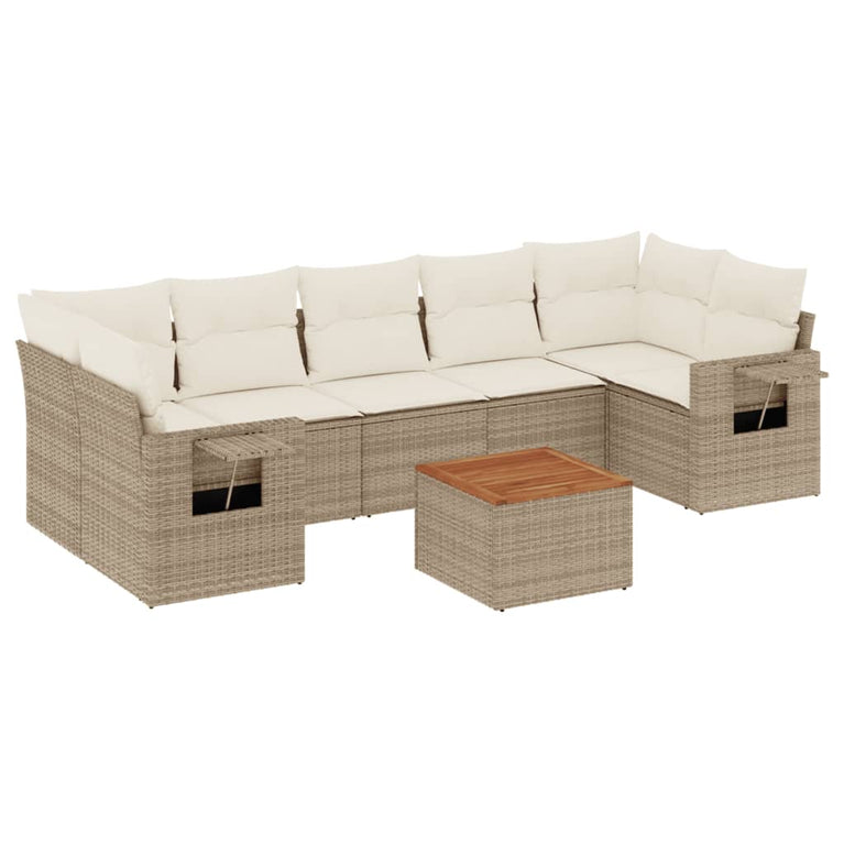 8-delige Loungeset met kussens poly rattan beige