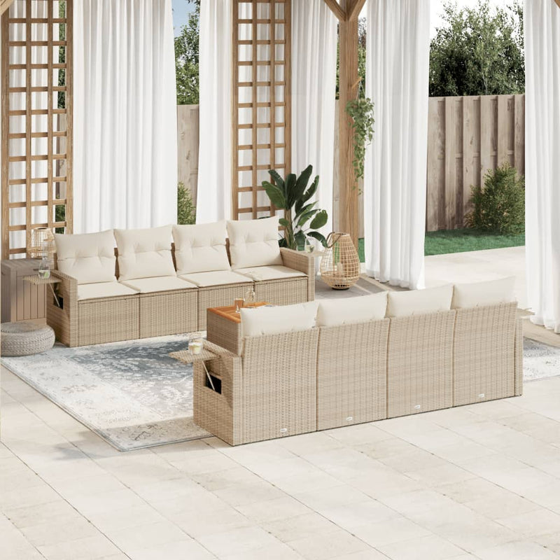 9-delige Loungeset met kussens poly rattan beige