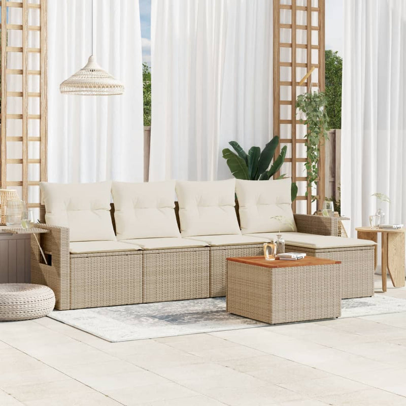 6-delige Loungeset met kussens poly rattan beige