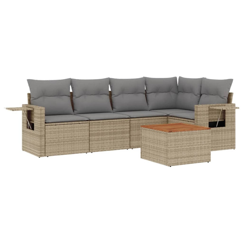 6-delige Loungeset met kussens poly rattan beige