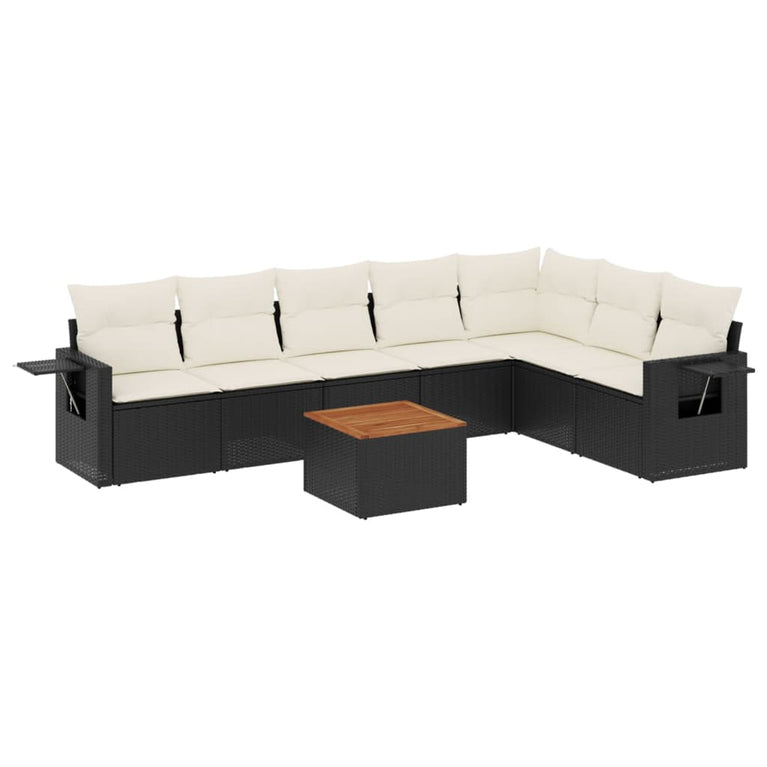 8-delige Loungeset met kussens poly rattan zwart