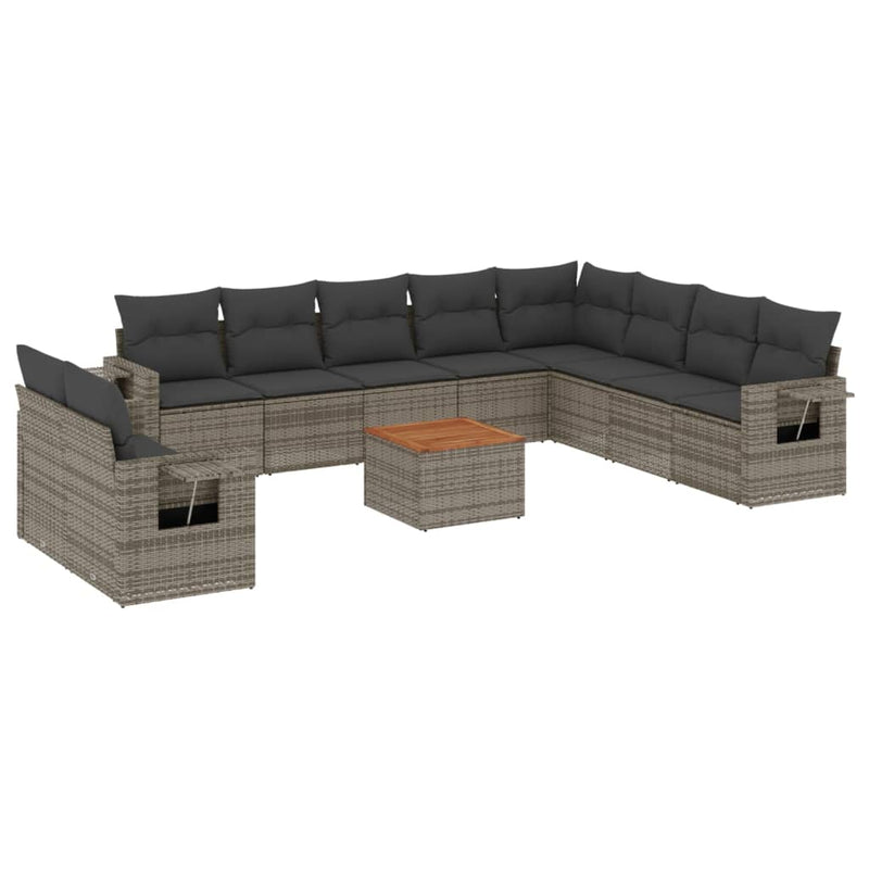 11-delige Loungeset met kussens poly rattan grijs