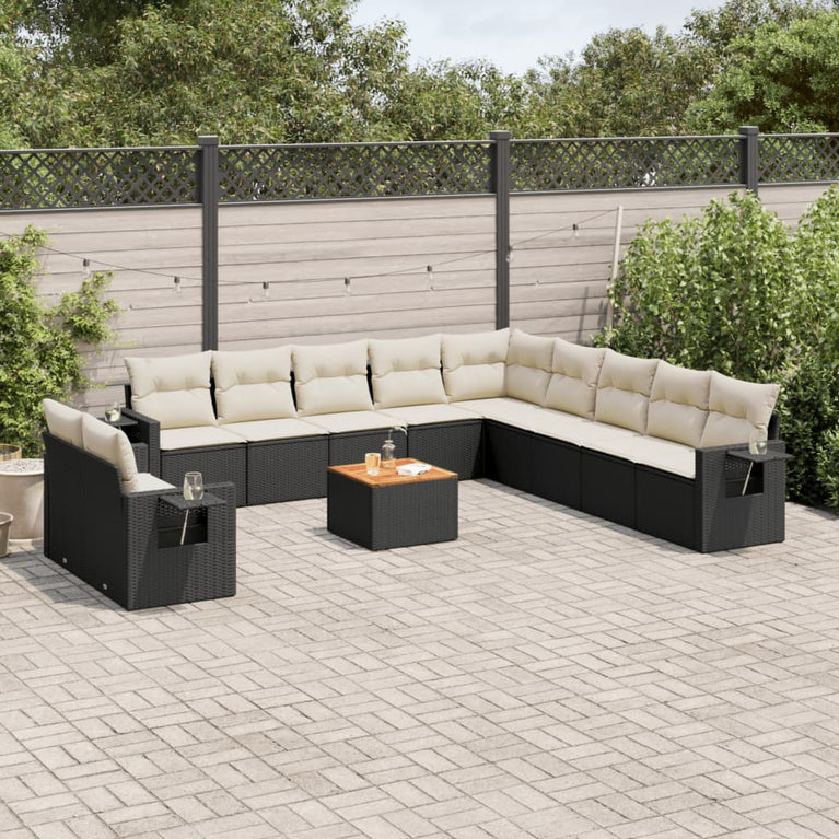 12-delige Loungeset met kussens poly rattan zwart