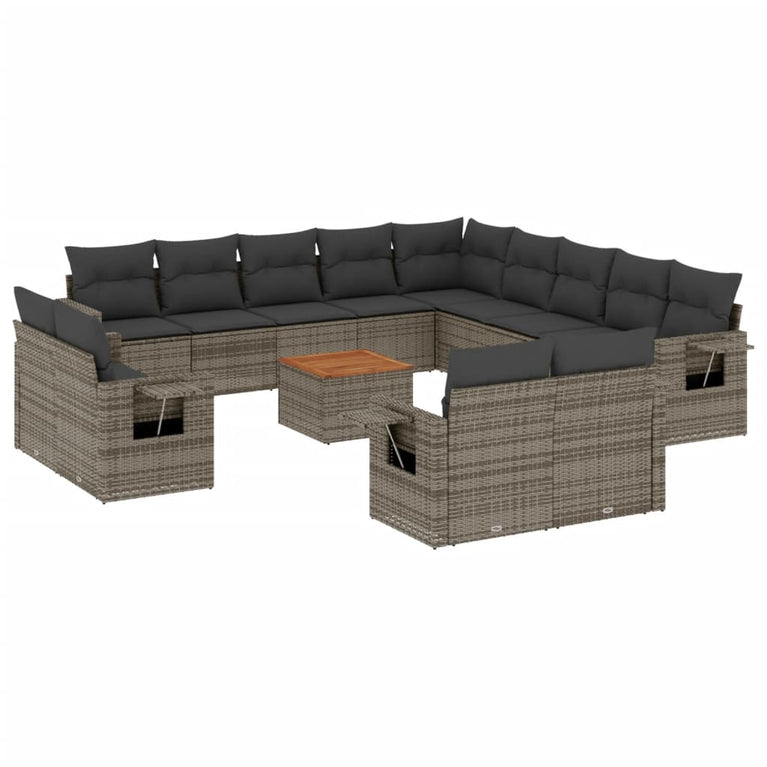 14-delige Loungeset met kussens poly rattan grijs