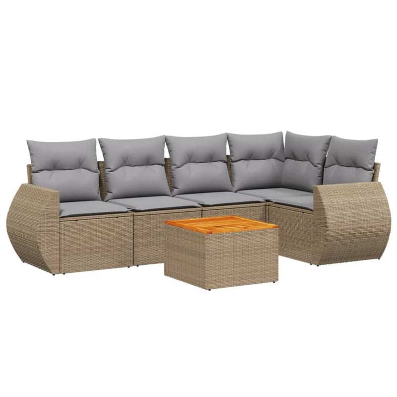 6-delige Loungeset met kussens poly rattan beige