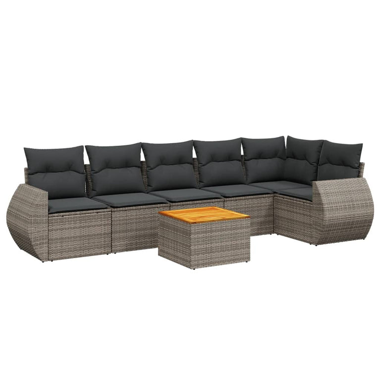7-delige Loungeset met kussens poly rattan grijs