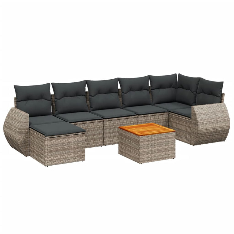8-delige Loungeset met kussens poly rattan grijs