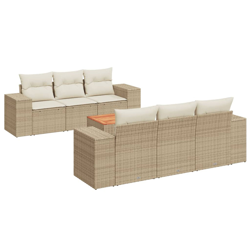 7-delige Loungeset met kussens poly rattan beige